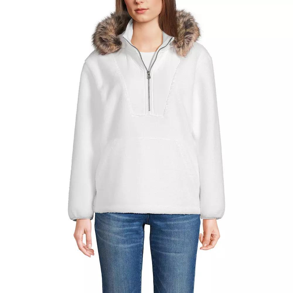 Women's Lands' End Faux Fur Hooded Half Zip Sherpa Fleece Pullover, Size: Small, White Product Image
