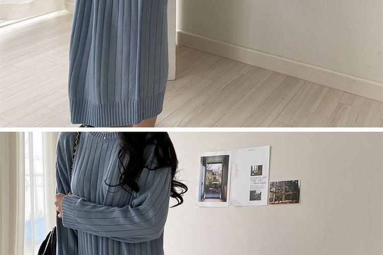 Long-Sleeve Crew Neck Plain Ribbed Maxi Sweater Dress Product Image