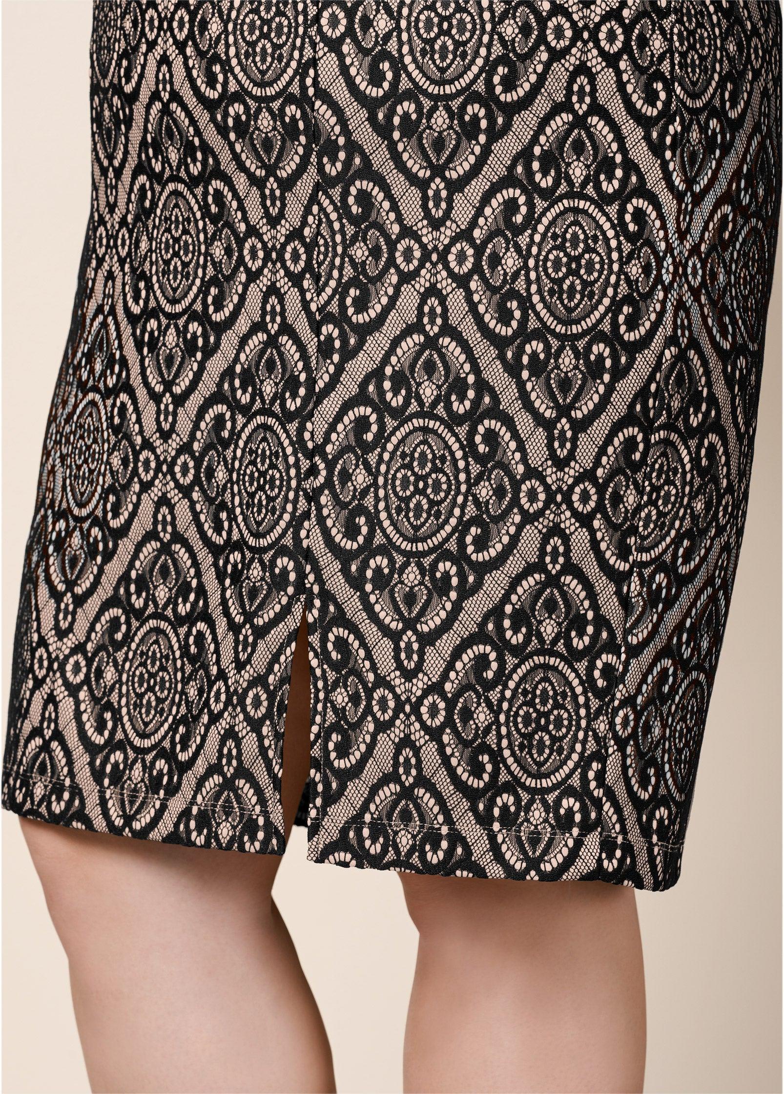 Sleeve Detail Dress - Black & Beige Product Image