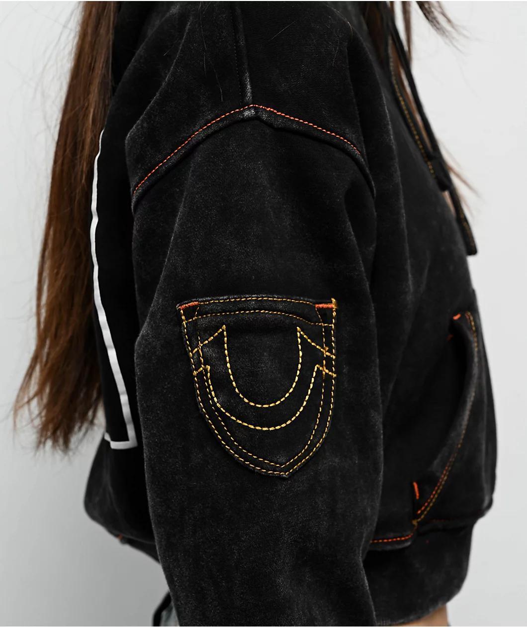 True Religion Old Multi SRS Black Wash Crop Hoodie Product Image