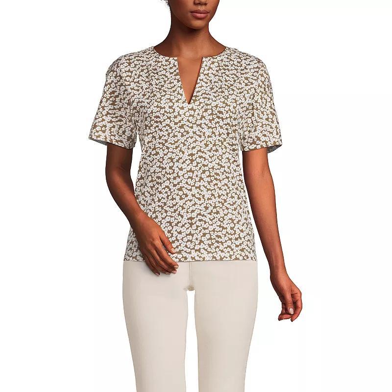 Women's Lands' End Short Sleeve Supima Notch Neck T-shirt, Size: Medium, Black Product Image