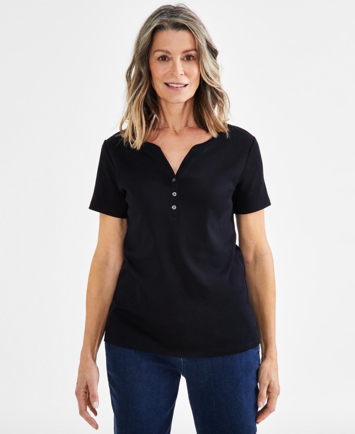 Style & Co Womens Short-Sleeve Cotton Henley Top, Xs-4X, Created for Macys Product Image