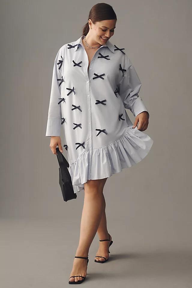 Maeve Long-Sleeve 3D Bows Asymmetrical Mini Dress Product Image