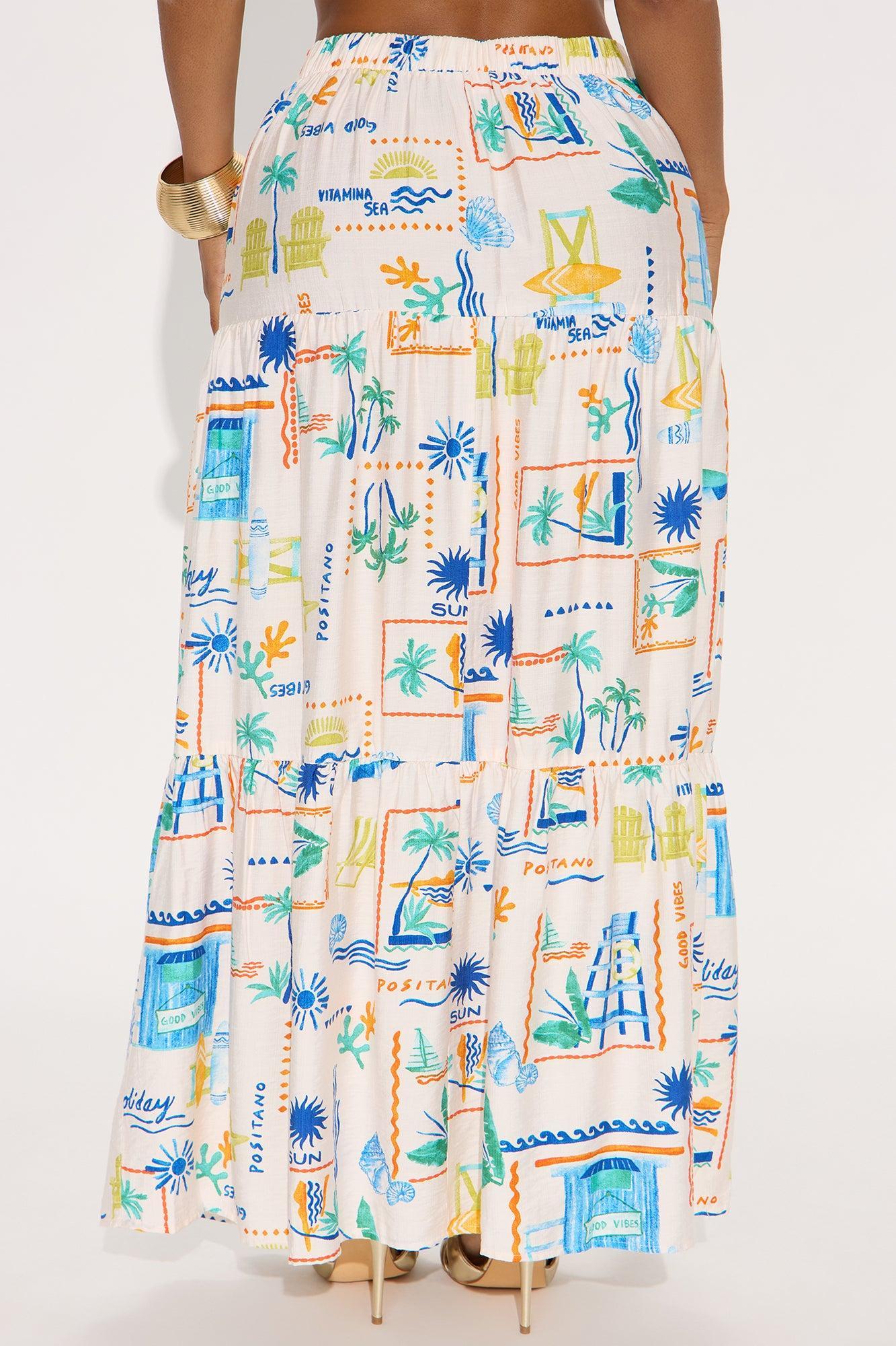 Positano Linen Maxi Skirt - Cream/combo Product Image