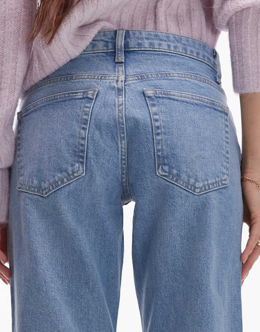 Topshop cropped mid rise straight jeans with raw hems in bleach Product Image