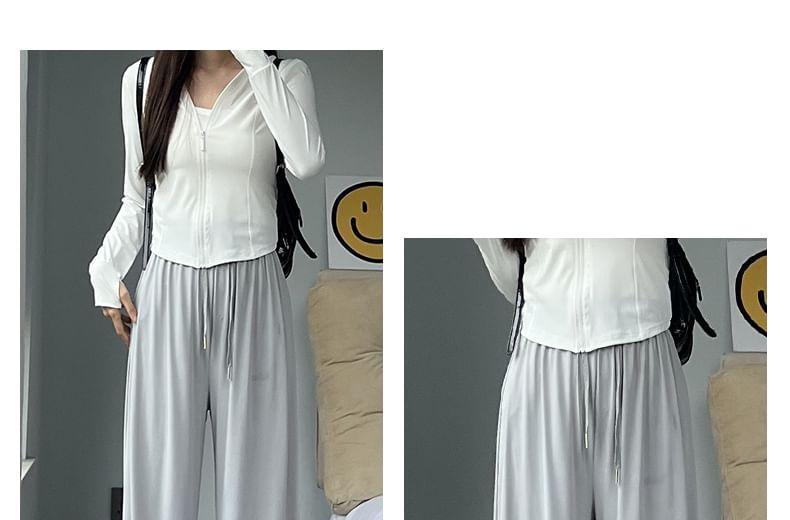 High Rise Plain Drawstring Gather Cuff Wide Leg Sweatpants Product Image