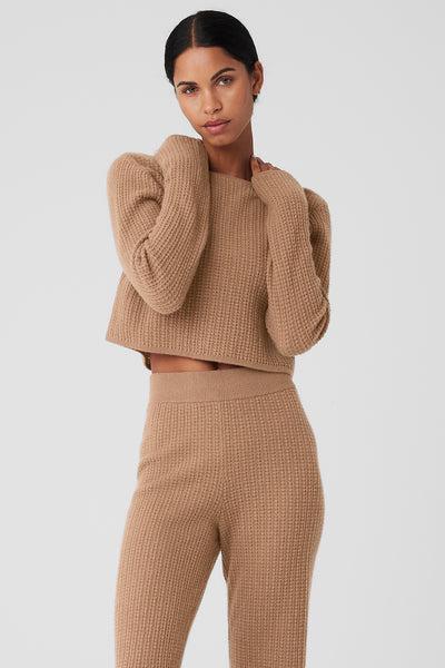 Cashmere Plush Waffle Cropped Long Sleeve - Toasted Almond Product Image