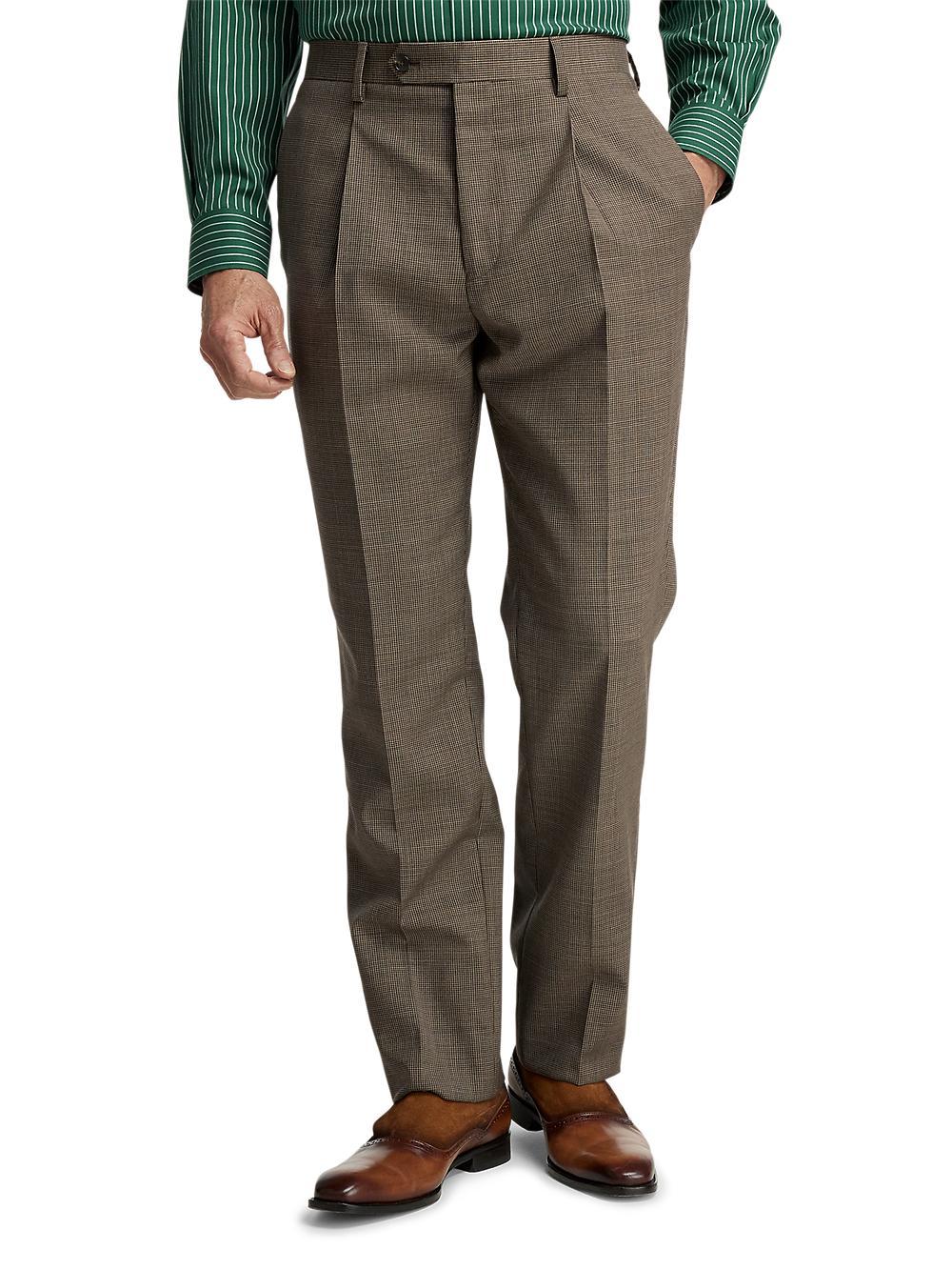 Wool Stretch Micro Check Single Breasted Peak Lapel Suit - Light Brown Product Image