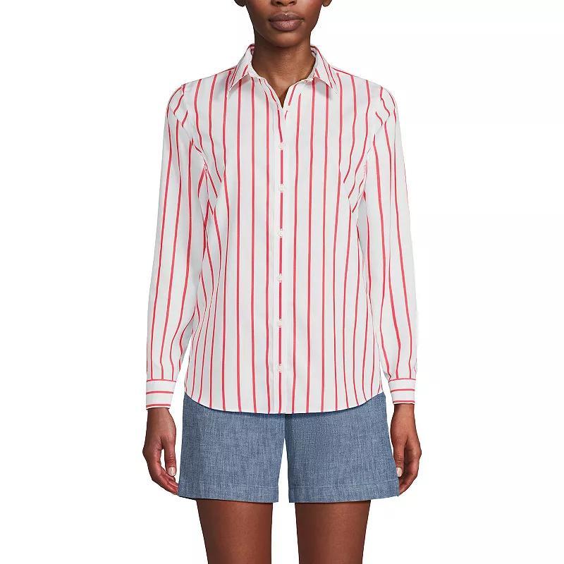 Women's Lands' End No-Iron Long Sleeve Supima Cotton Shirt, Size: 12, Deep  Blue Floral Product Image
