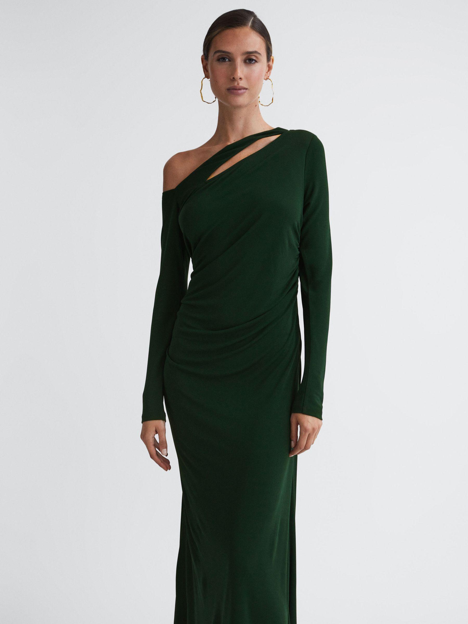 Off-The-Shoulder Cut-Out Maxi Dress in Green Product Image