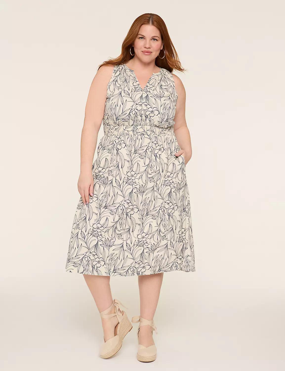 Seersucker Smocked-Waist Midi Dress Product Image