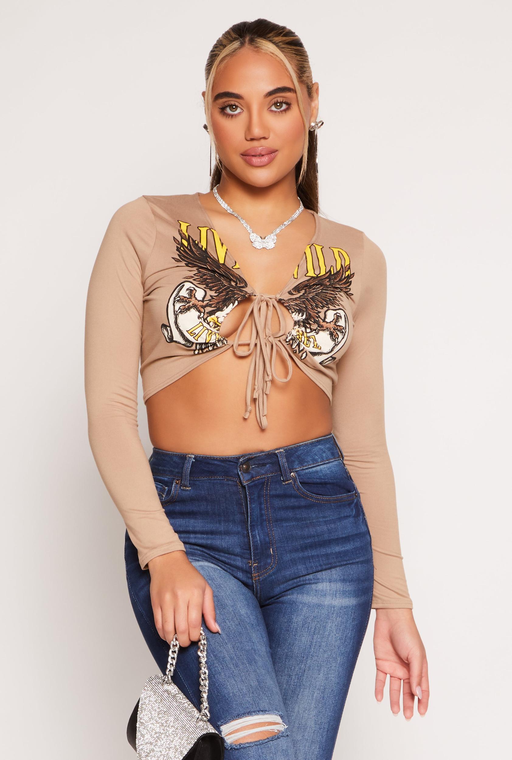 Womens Graphic Double Tie Front Crop Top Product Image