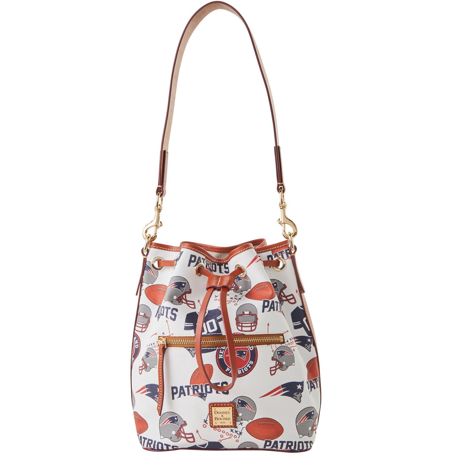 Dooney & Bourke Womens NFL Patriots Drawstring Coated Cotton Shoulder Bag in White Multi Product Image