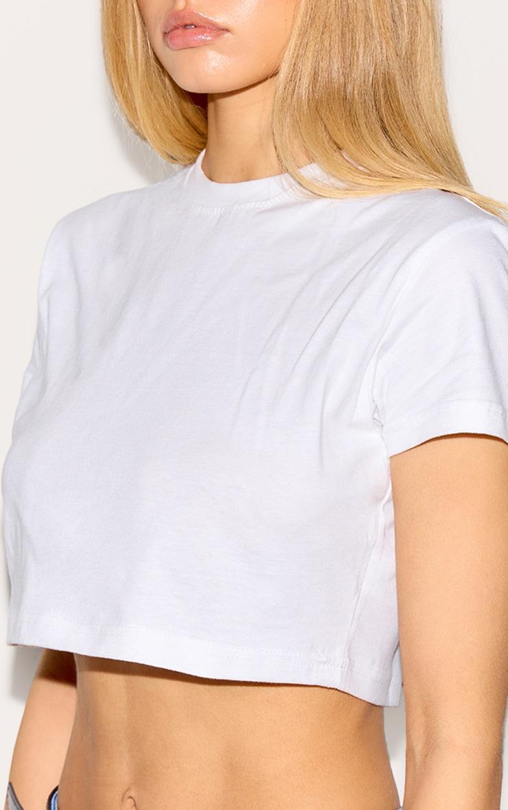 Basic White Cotton Blend Short Sleeve Crop Top Product Image
