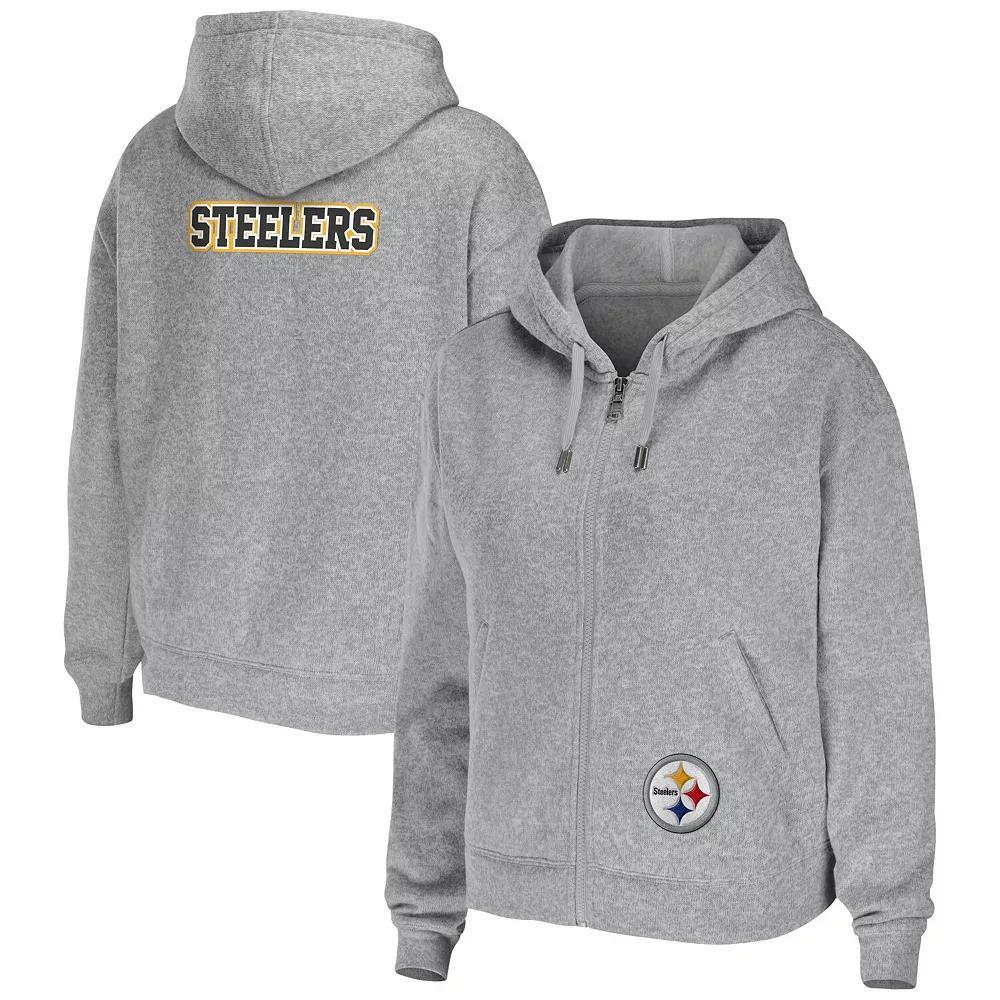 Women's WEAR by Erin Andrews Heathered Gray Pittsburgh Steelers Team Full-Zip Hoodie, Size: XS, Grey Product Image