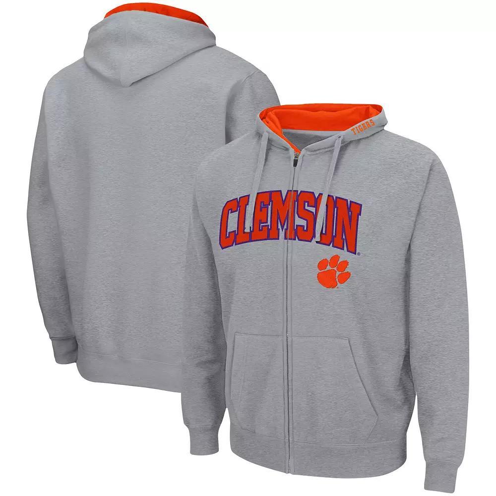 Men's Colosseum Heathered Gray Clemson Tigers Arch & Logo 3.0 Full-Zip Hoodie, Size: XL, Grey Product Image