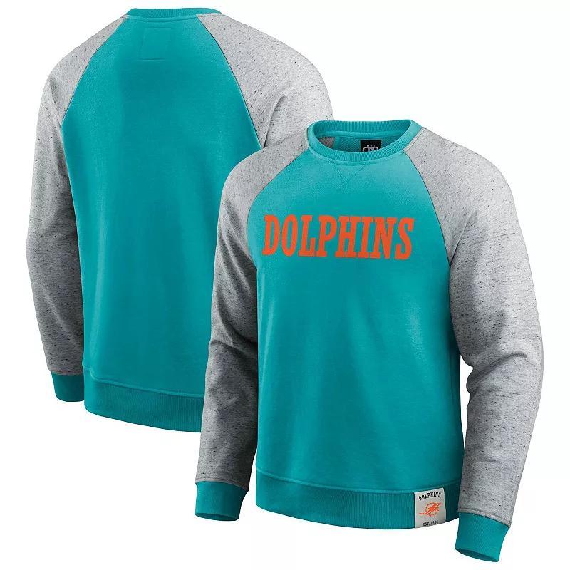 Men's Darius Rucker Collection by Fanatics Heather Gray/Aqua Miami Dolphins Colorblock Pullover Sweatshirt, Size: 3XL, Grey Product Image