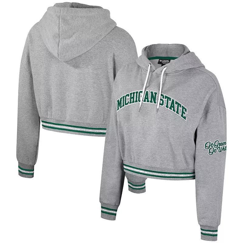 Women's The Wild Collective Heather Gray Michigan State Spartans Cropped Shimmer Pullover Hoodie, Size: 2XL, Grey Product Image