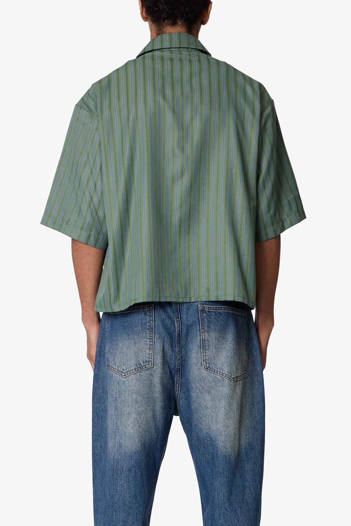 Cropped Striped Pajama Shirt - Green Product Image