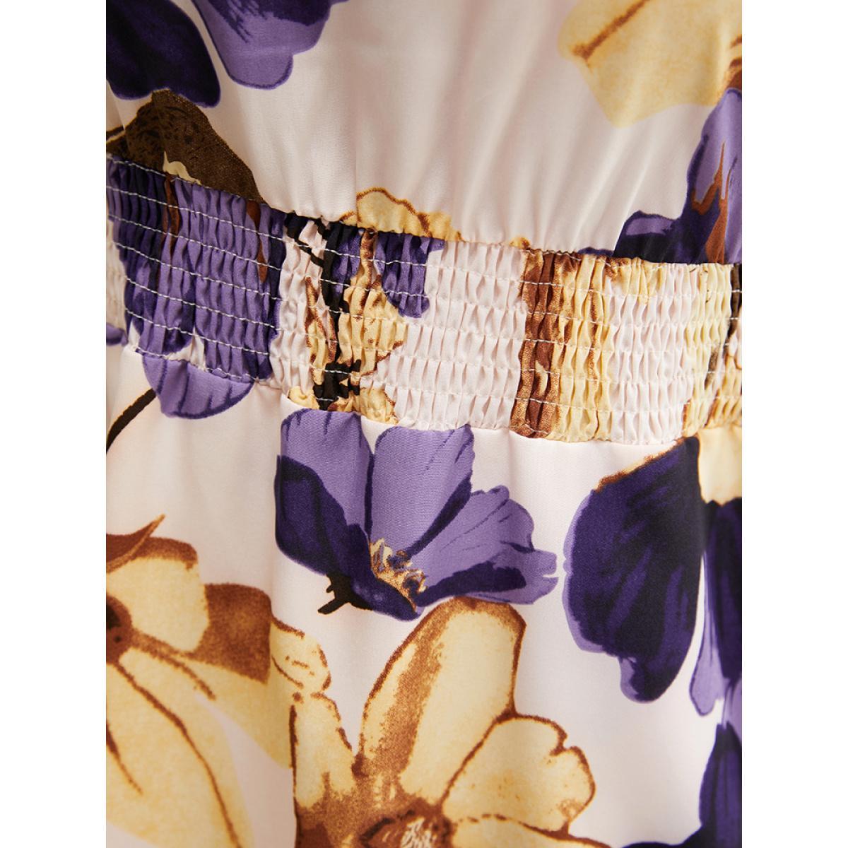 Plus Size Floral Ruffle Hem Pocket Shirred Cami Dress Mauve Women Elegant Adjustable Straps Spaghetti Strap Sleeveless Curvy Midi Dress BloomChic 12/L Product Image