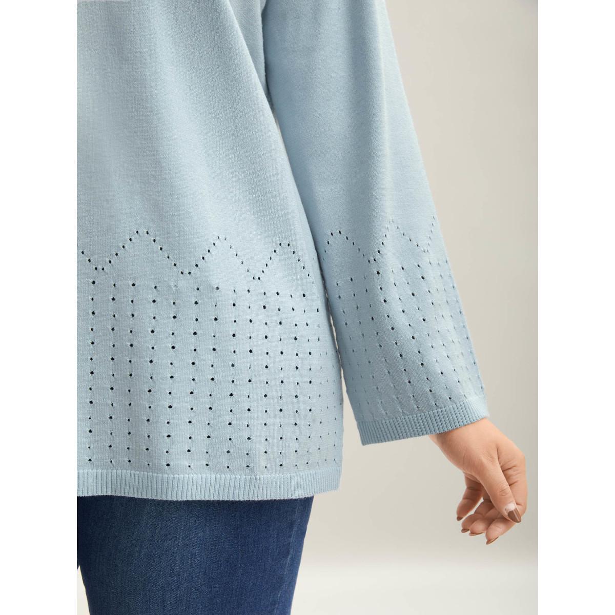 Plus Size Lightweight Woolen Cut-Out Pullover LightBlue Women Casual Loose Long Sleeve Round Neck Everyday Pullovers BloomChic 10/M Product Image