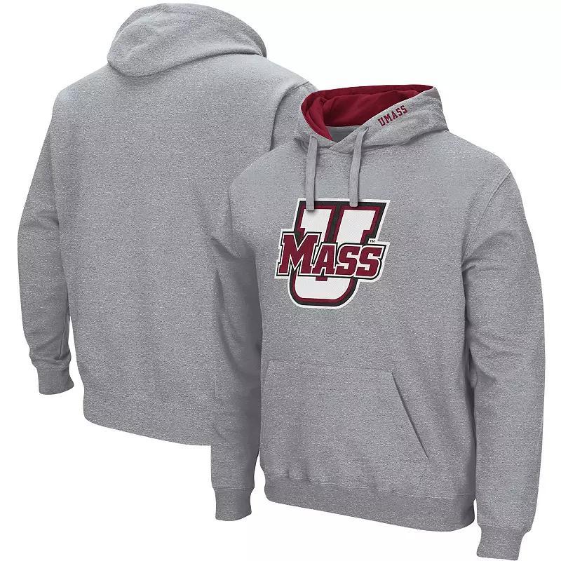 Men's Colosseum Heathered Gray UMass Minutemen Arch and Logo Pullover Hoodie, Size: Large, Nc2 Grey Product Image