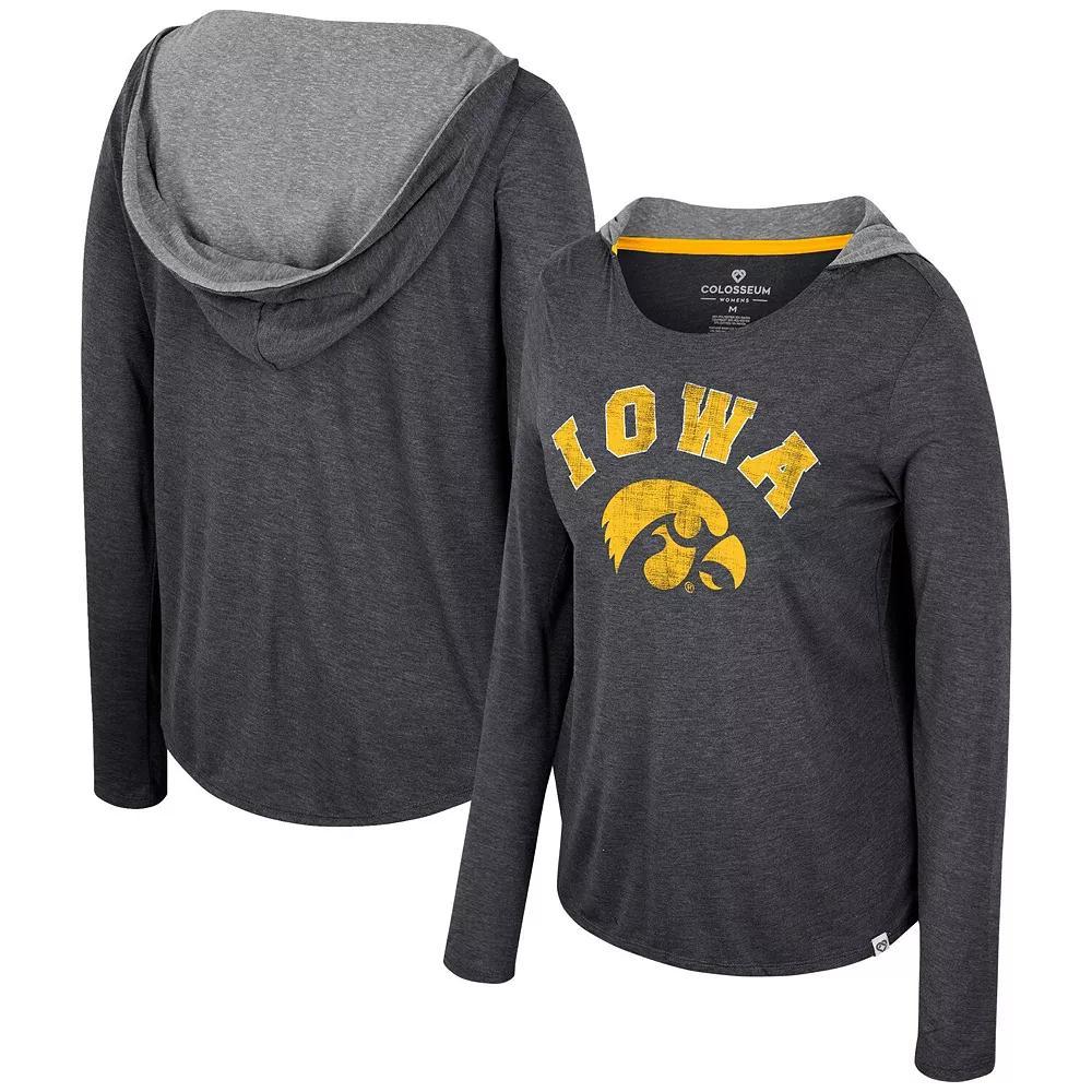 Women's Colosseum  Black Wisconsin Badgers Distressed Heather Long Sleeve Hoodie T-Shirt, Size: Small Product Image
