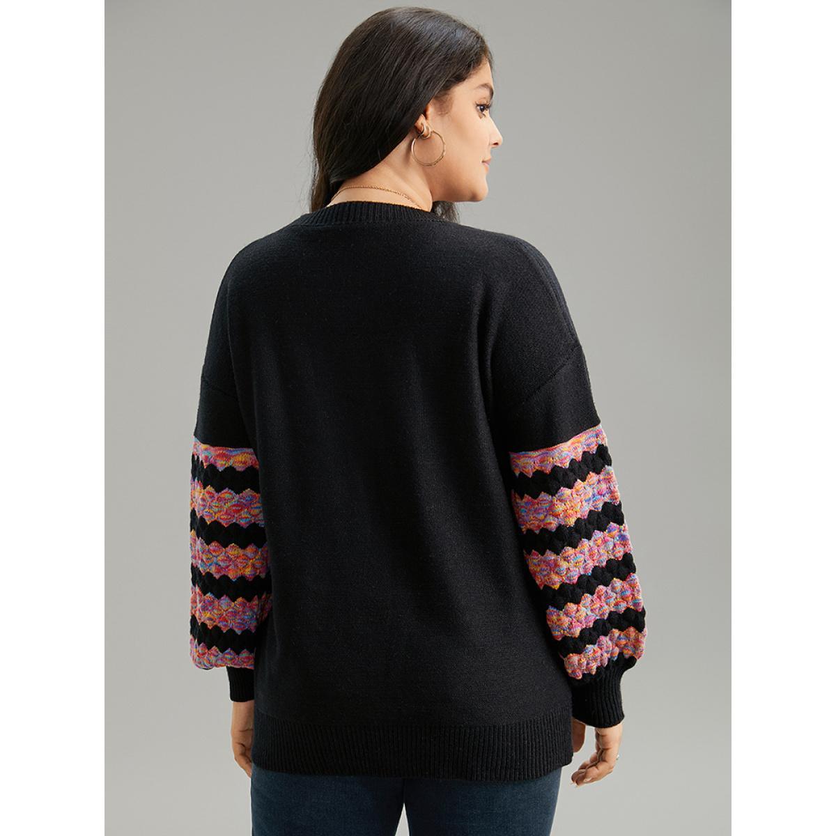 Plus Size Heart Heather Patchwork Crew Neck Pullover Black Women Casual Loose Long Sleeve Round Neck Everyday Pullovers BloomChic 12/L Product Image