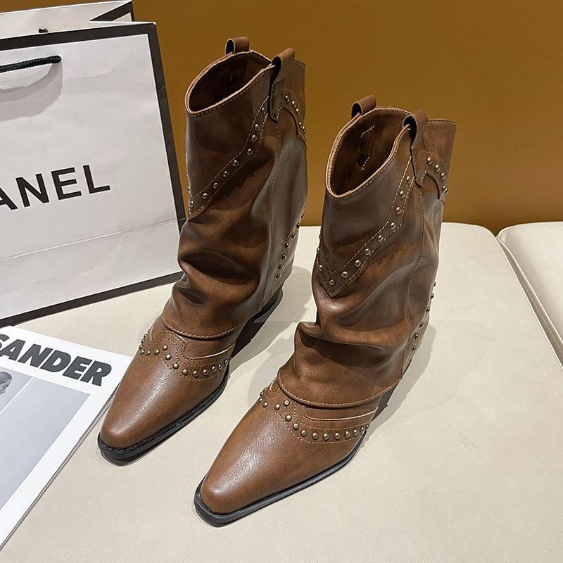 Studded Chunky Heel Short Boots Product Image