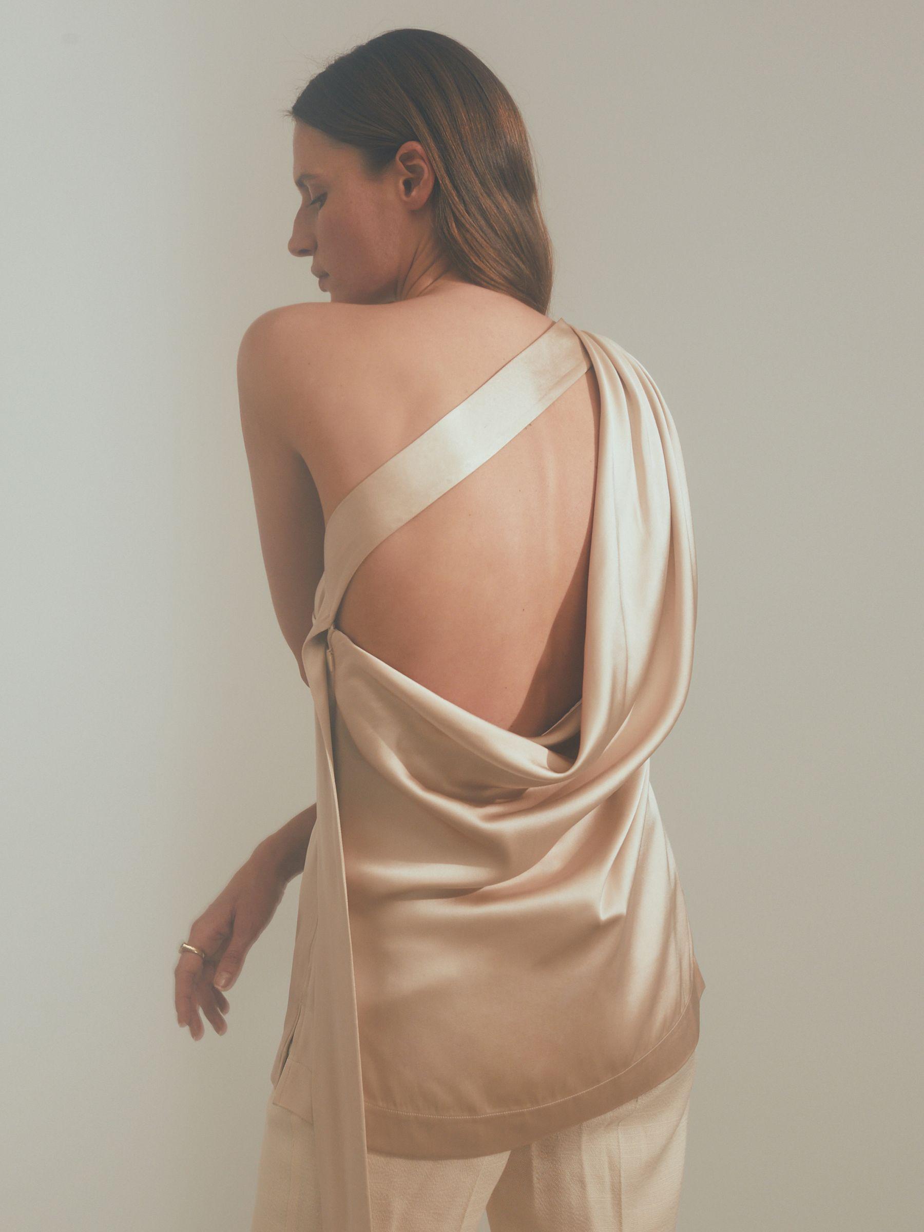 Atelier One-Shoulder Drape Back Top in Blush Product Image
