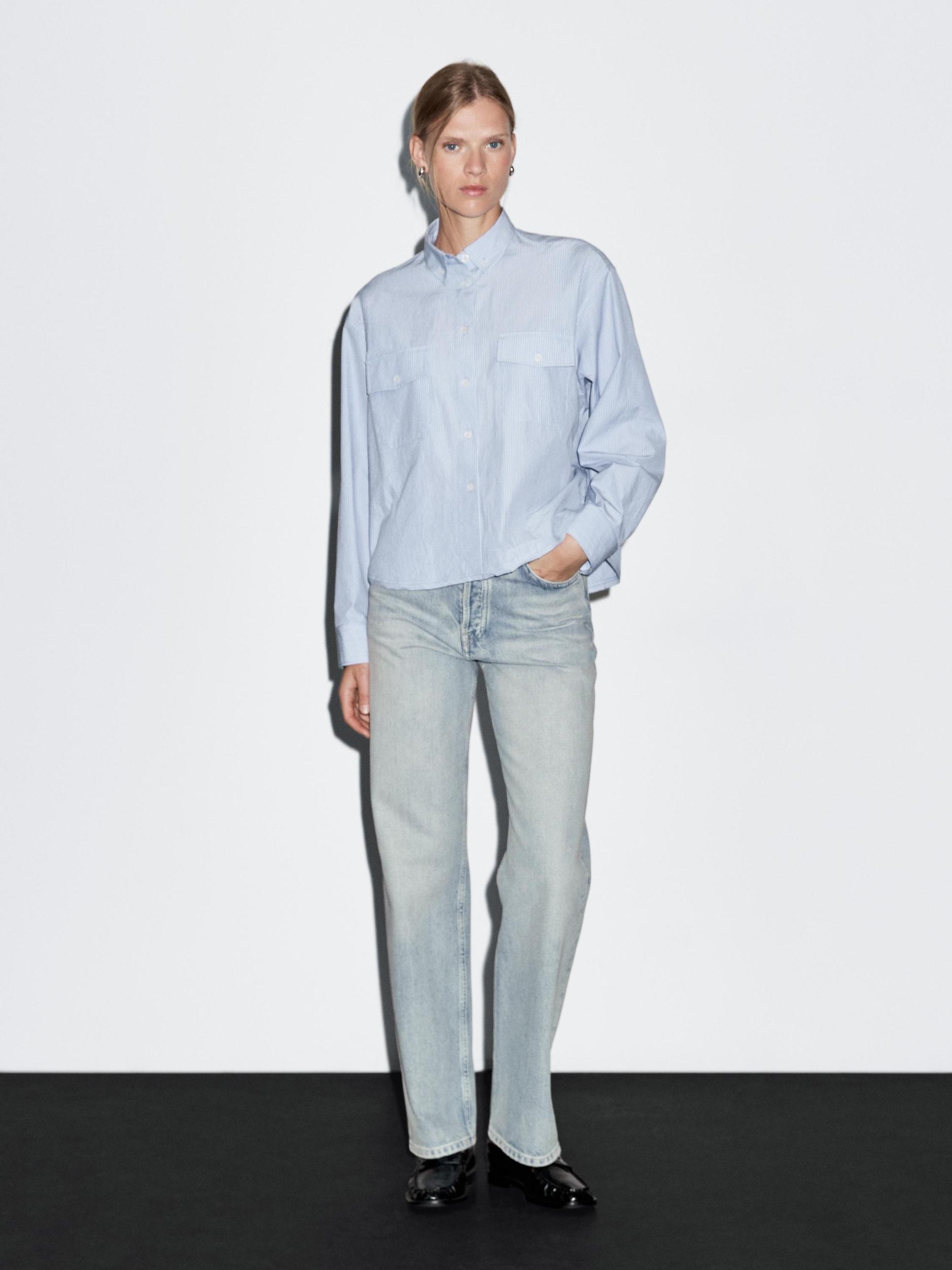 Cotton blend high-waist straight-leg jeans Product Image