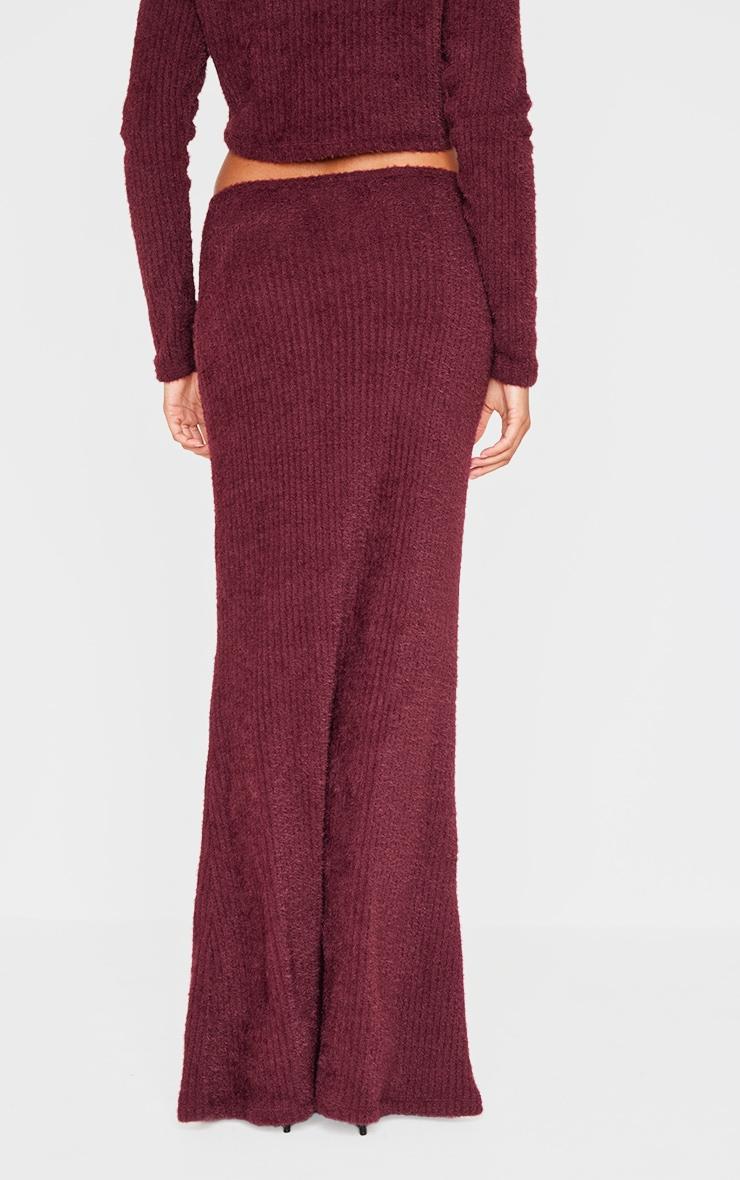 Burgundy Textured Soft Rib Mid Rise Maxi Skirt Product Image