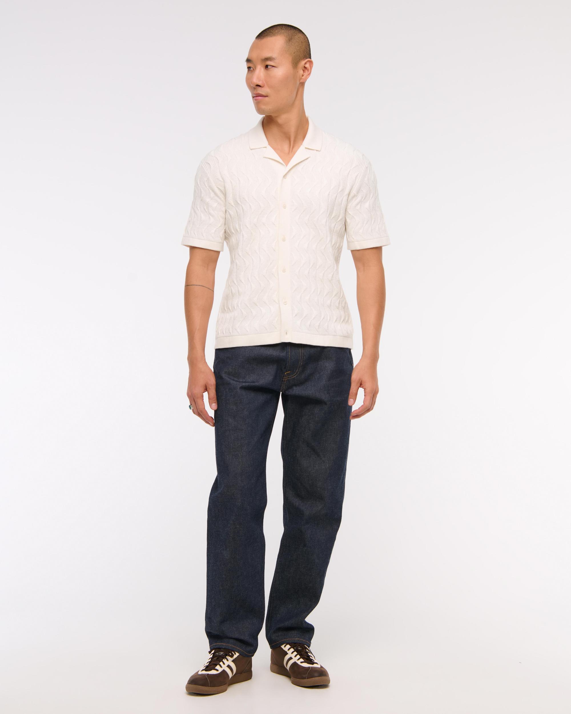 Geometric Stitch Button-Through Sweater Polo Product Image