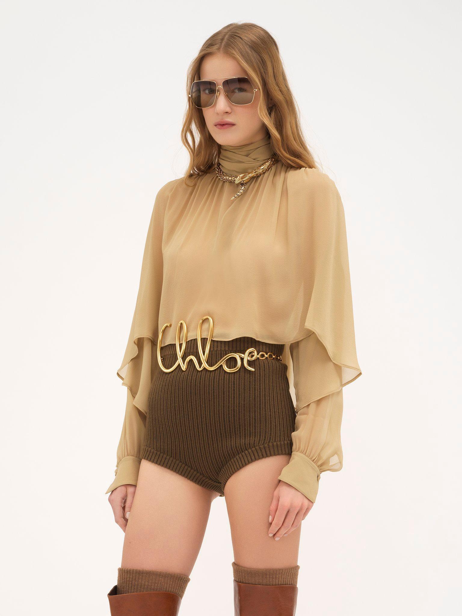 Boxy lavallière blouse in silk georgette Product Image