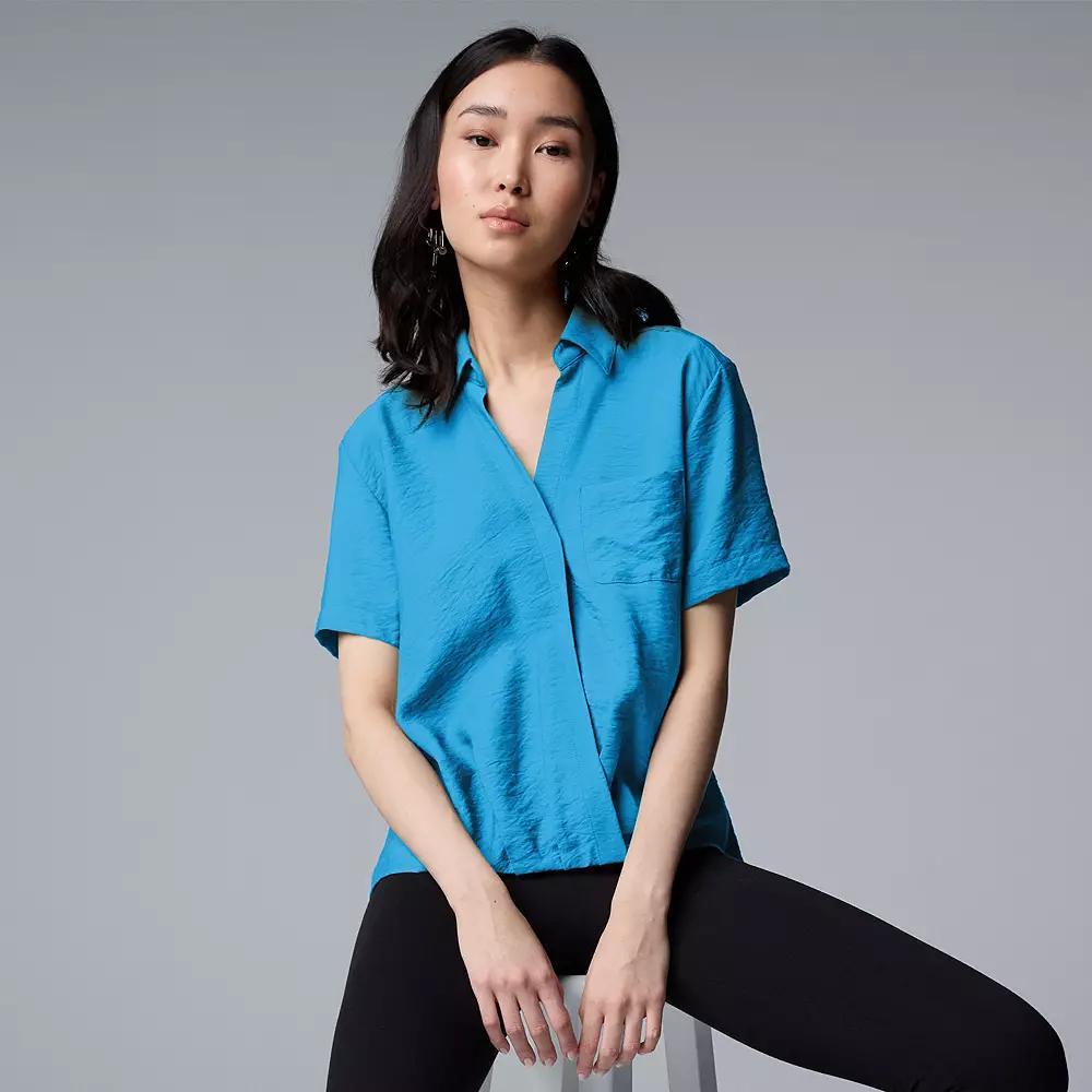 Women's Simply Vera Vera Wang Drapey Surplice Top, Size: Small, Blue Highlight Product Image