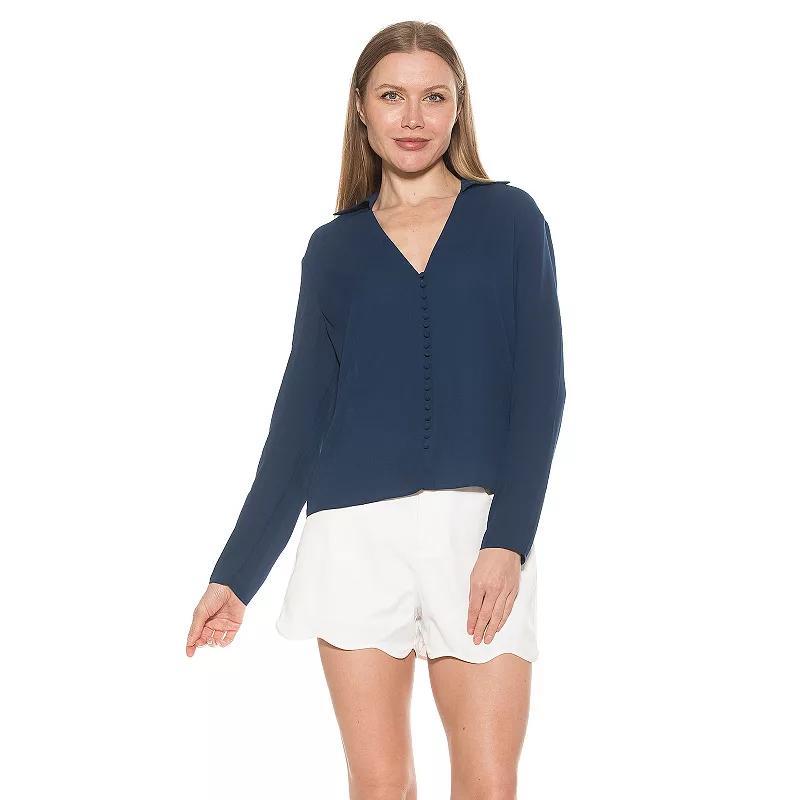 Women's ALEXIA ADMOR Lori Long Sleeve V-Neck Shirt, Size: Large, Ivory Product Image