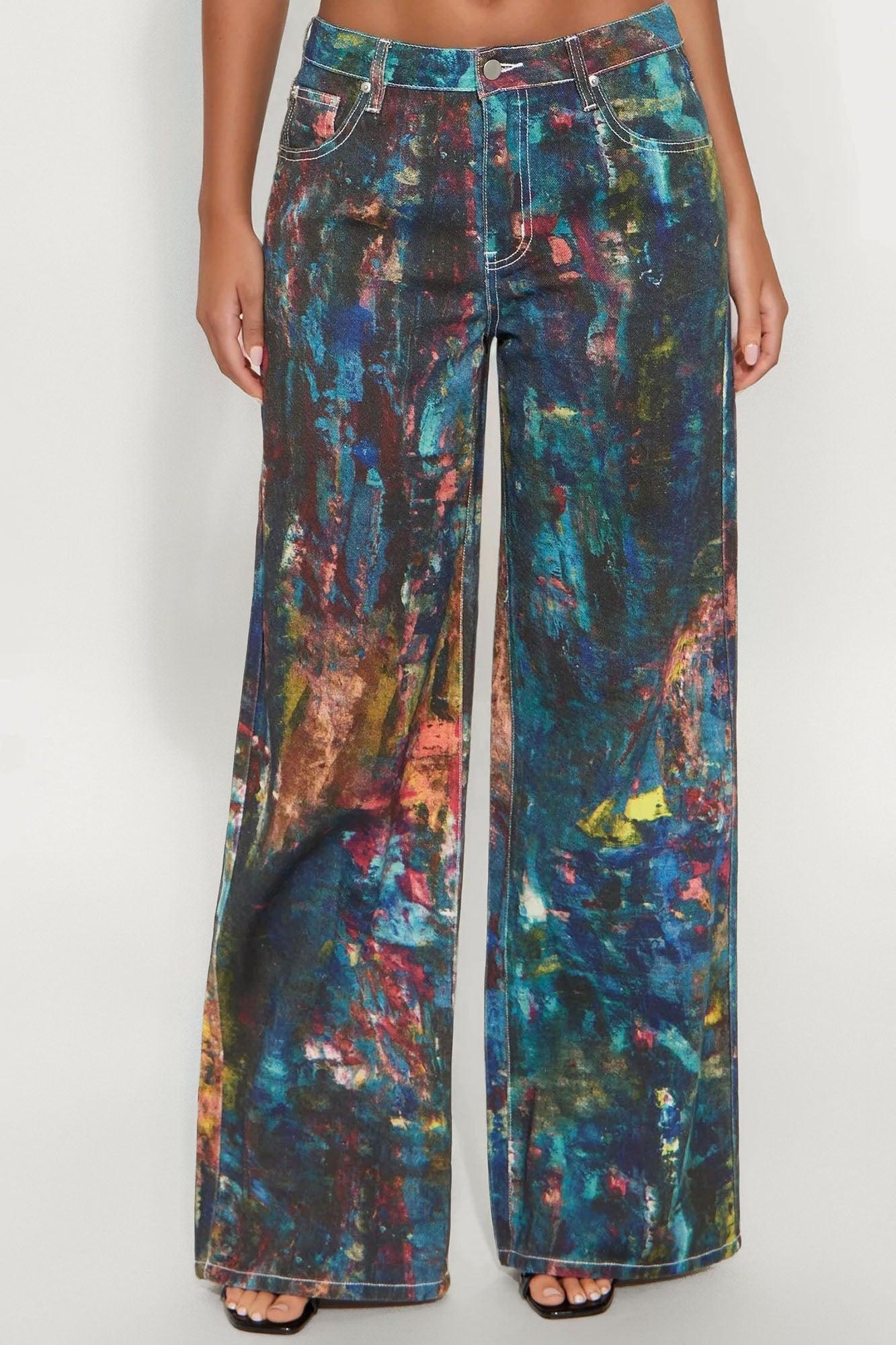 Work Of Art Wide Leg Jeans - Multi Color Product Image