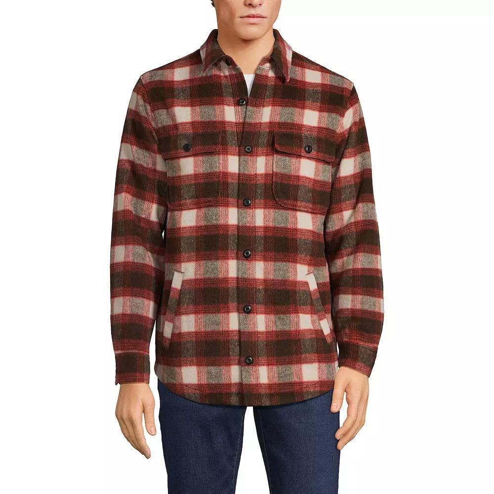 Men's Lands' End Brushed Plaid Shirt Jacket, Size: Large, Brown Orange Plaid Product Image