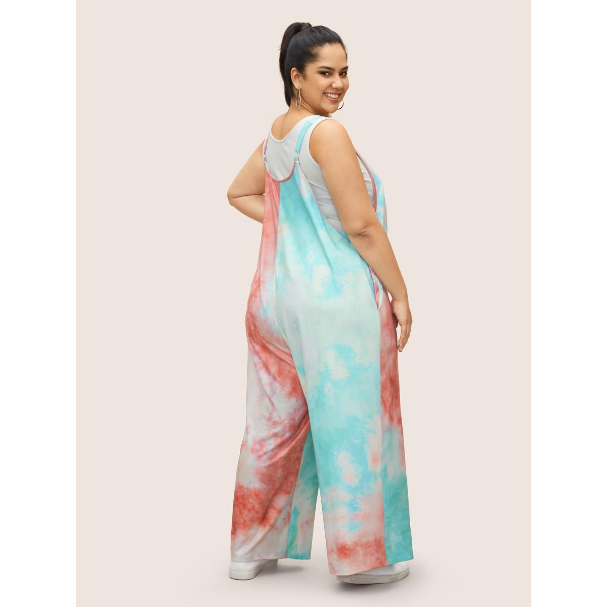 Plus Size Multicolor U Neck Tie Dye Pocket Pleated Jumpsuit Women Casual Sleeveless U-neck Everyday Loose Jumpsuits BloomChic 10/M Product Image