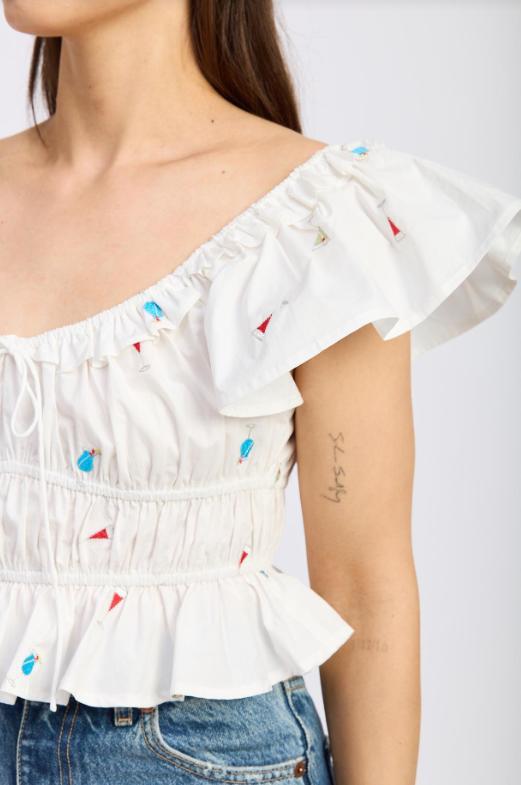 Nellie Top | White Pink Product Image