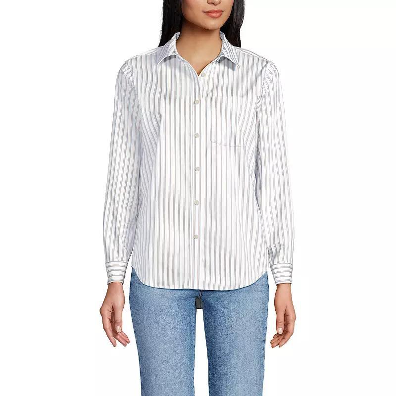 Women's Lands' End Cooling Button-Front Shirt, Size: Medium, Green Stripe Product Image