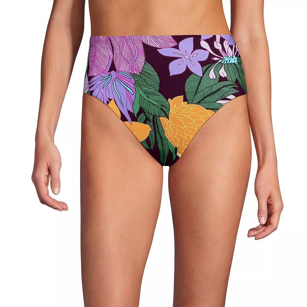 Women's Lands' End Smoothing High Waisted Bikini Bottoms, Size: 12, Deep  Blue Floral Product Image