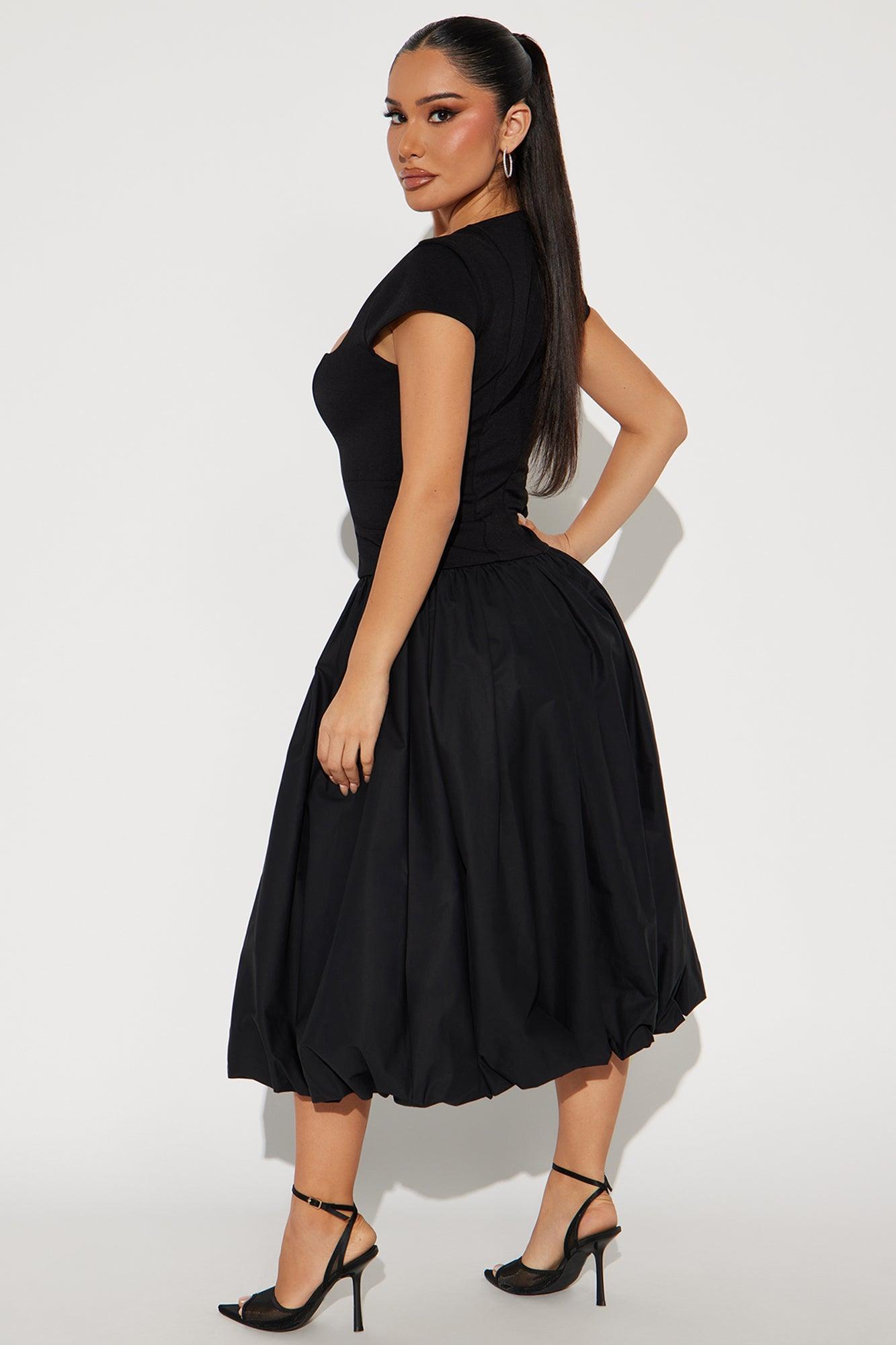 Irene Poplin Bubble Midi Dress - Black Product Image