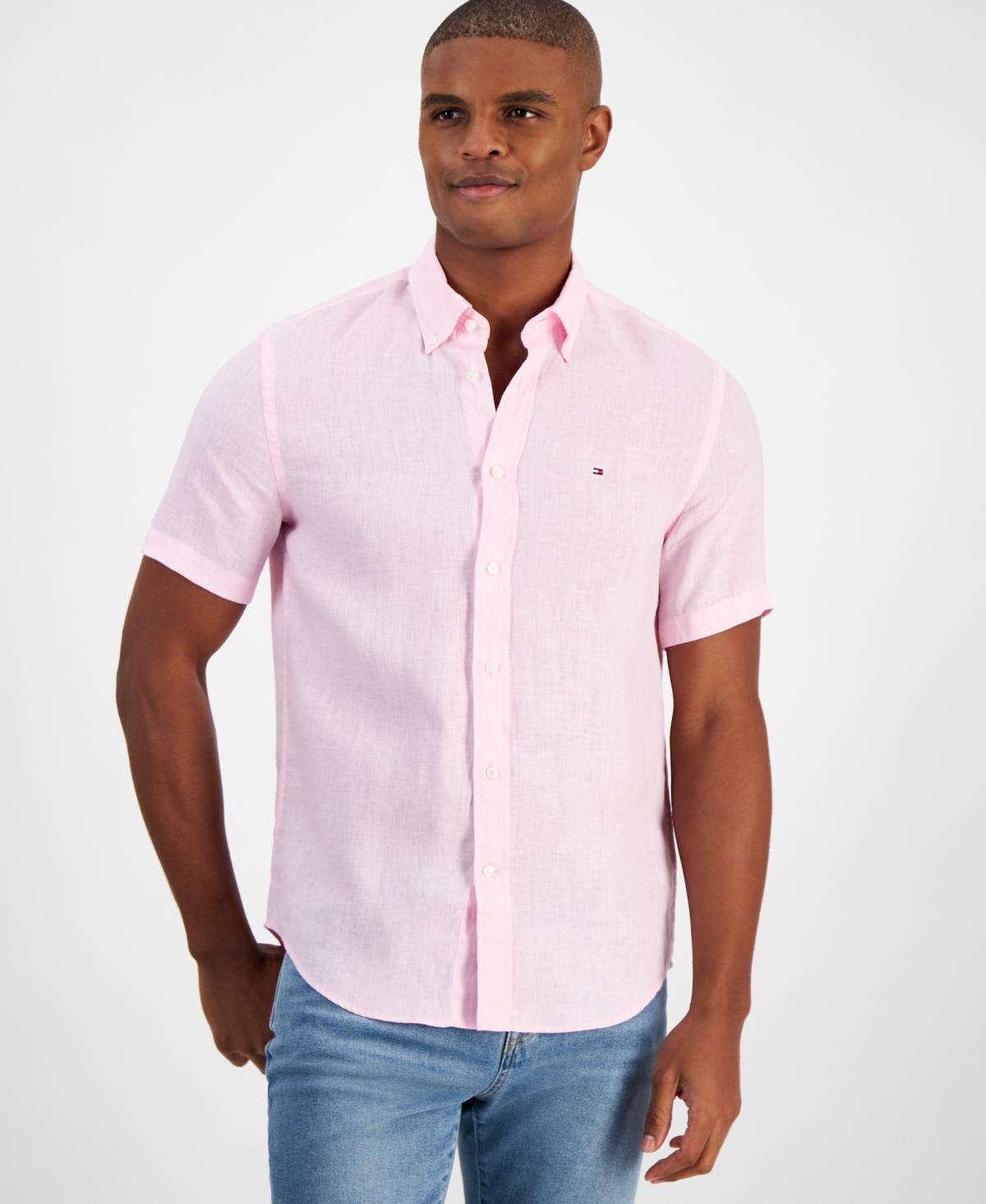 Tommy Hilfiger Mens Short Sleeve Button-Down Linen Shirt Product Image