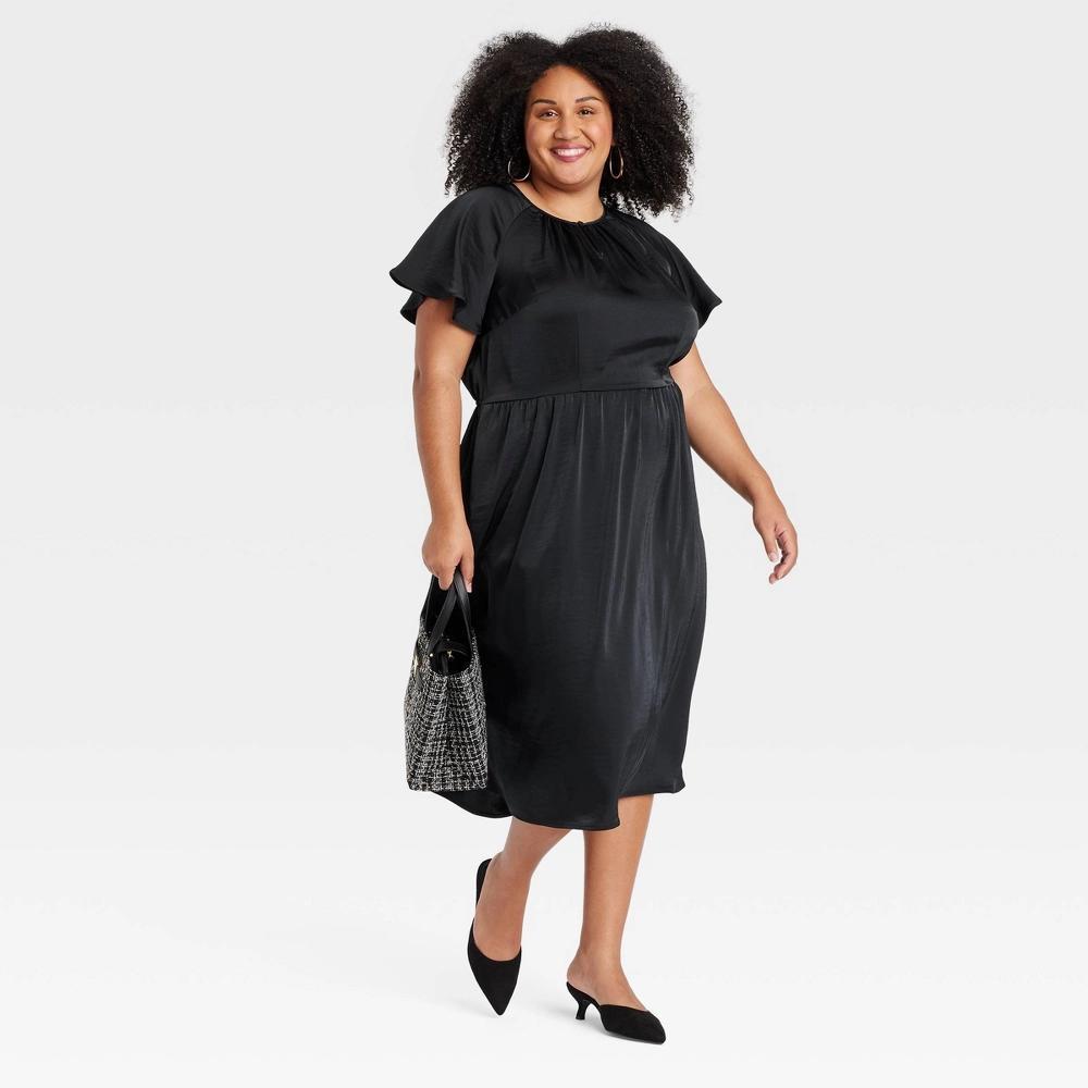 Women's Flutter Short Sleeve Satin Midi A-Line Dress - Ava & Viv™ Product Image
