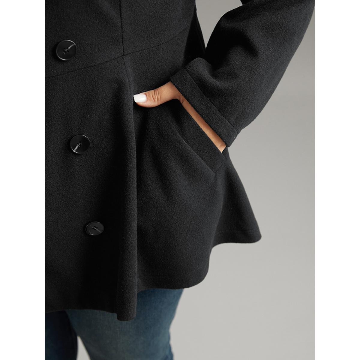 Plus Size Lapel Collar Double Breasted Blazer Black Women Dailywear Plain Plain Sleeve Long Sleeve Lapel Collar 14-16/1X Pocket Casual Blazers BloomChic Product Image
