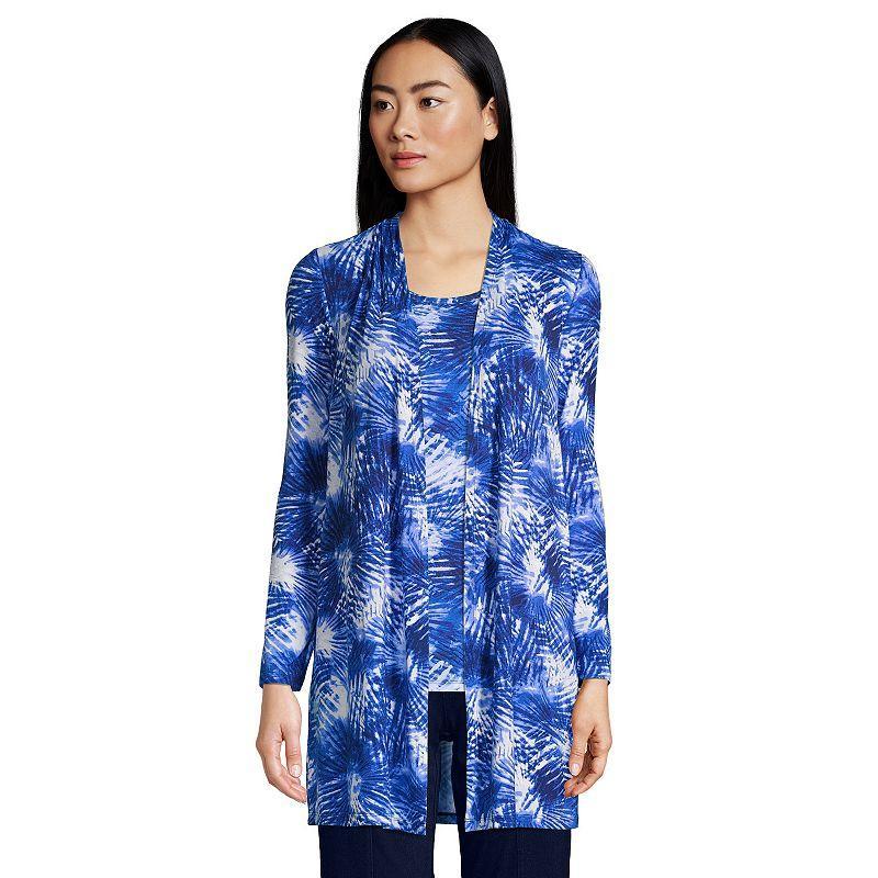 Petite Lands' End Lightweight Long Cardigan Sweater, Women's, Size: Medium Petite, Deep Blue Dye Palms Product Image