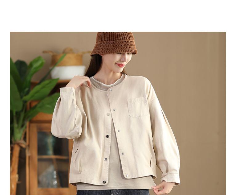 Round Neck Plain Button Jacket Product Image