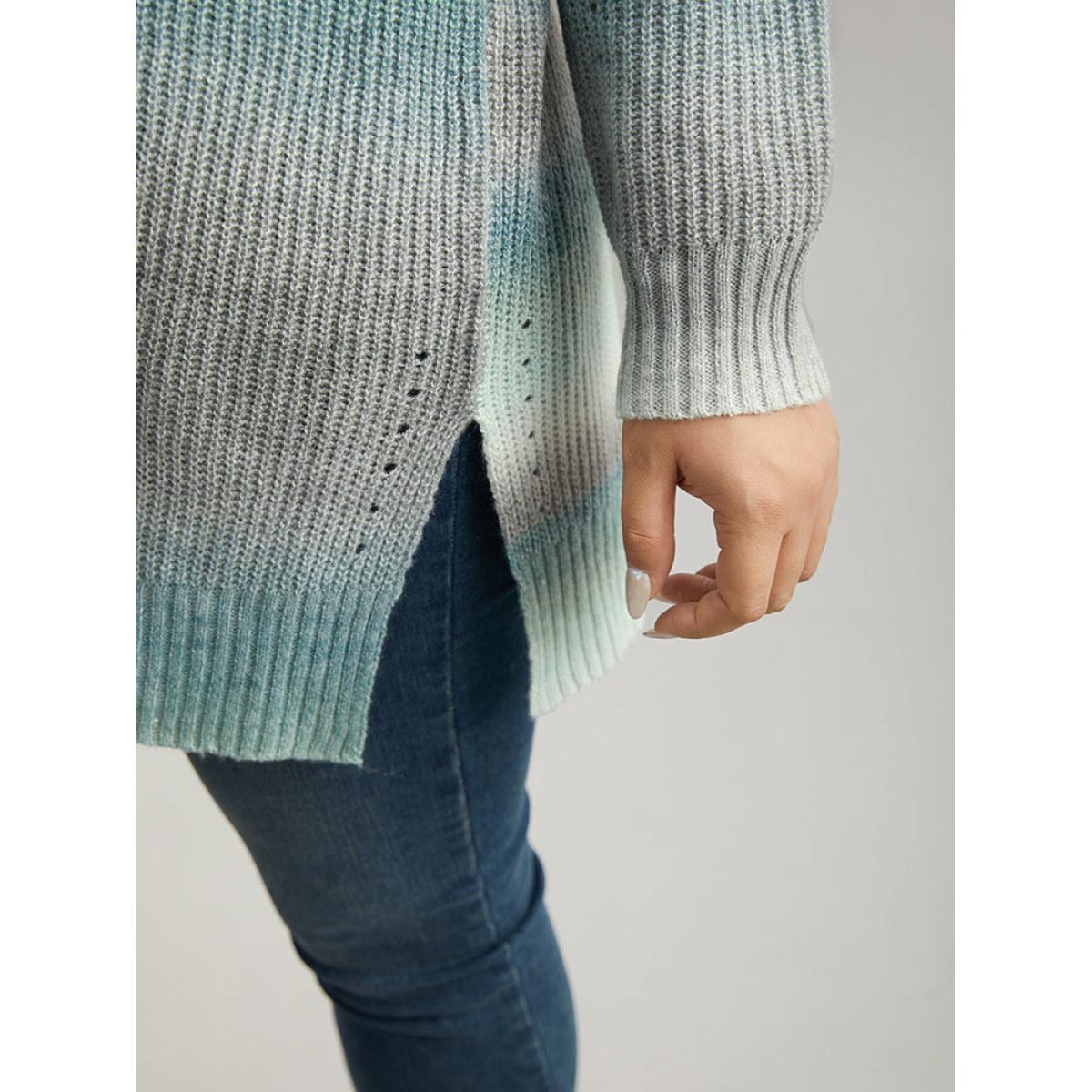 Plus Size Ombre Split Side Open Front Cardigan Multicolor Women Casual Loose Long Sleeve Everyday Cardigans BloomChic 10/M Product Image
