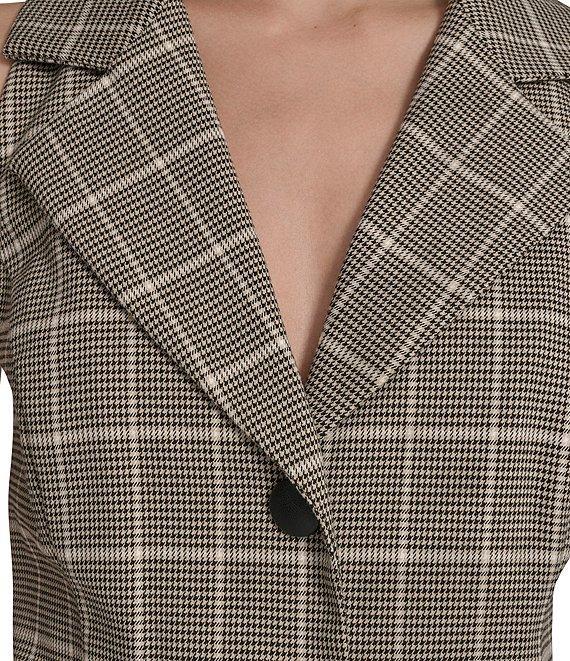 Vince Camuto Plaid Print V-Neck Sleeveless Shift Dress Product Image